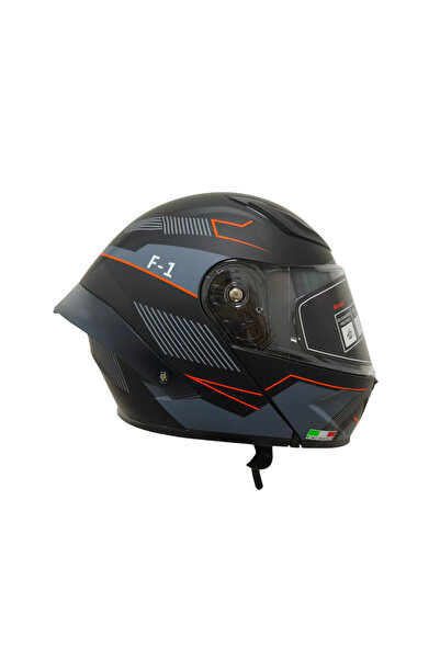 WOSEN Vogs KASK Ws-210 Güneş Vizörlü Çene Açılır Kask siyah GRİ turuncu (Şeff...