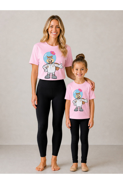 VODEXA Set de tricou și colanți pentru mamă și fiică, 100% bumbac, elastic, c...