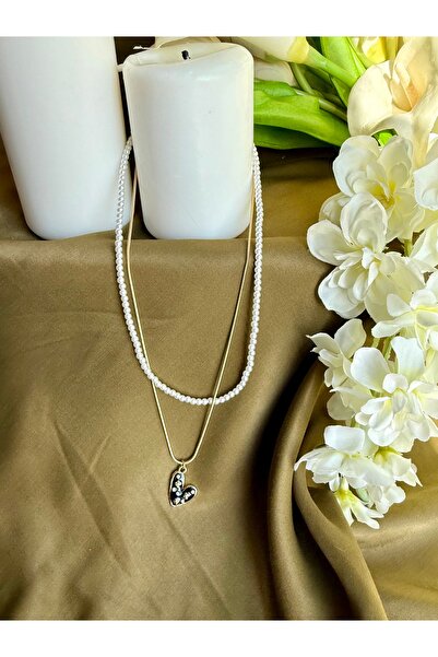 Merishe Jewerly قلادة مزدوجة من الفولاذ المقاوم للصدأ مع لؤلؤة ذهبية وقطعة عل...
