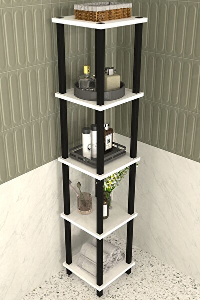 Remaks Viva 5 Katlı Çok Amaçlı Banyo Rafı Metal Ayaklı Organizer-BEYAZ