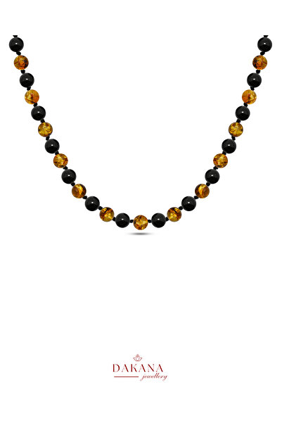 DAKANA JEWELLERY Certified 6 mm Amber and Black Agate Stone Baby and Child Na...