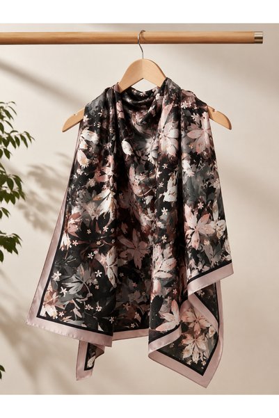 Êtoile Powder Color Floral Patterned Cotton Soft Square Scarf Nazende Series