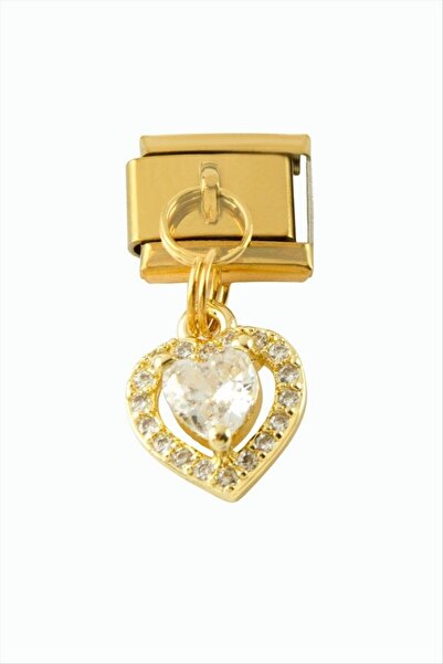 ZERO LAND Ilkeshop Heart Zircon Stone Sallatili Steel Charm (95633) - Yellow