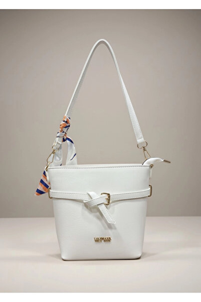 Gullfoss Women's White Scarf Hand and Shoulder Bag - Buckle Detailed, Crossbo...