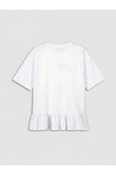 LC Waikiki Tricou pentru fetițe cu volane și imprimeu cu fundă albă