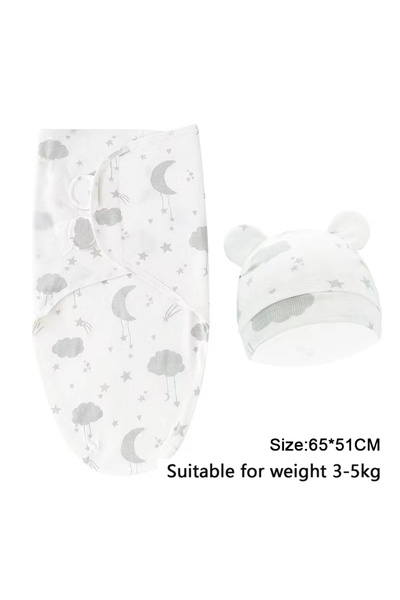 Choice12 0-6M DARK GRAY Baby Blanket Hat Set Cartoon Printed Cotton Newborn S...