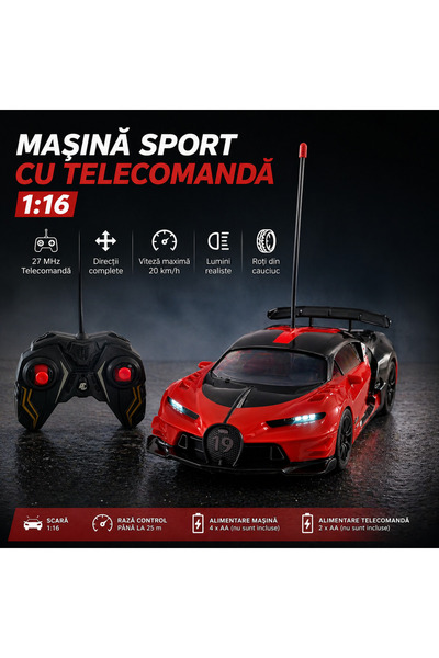 Bebelul Masinuta RC 6 ani+ sport 1:16 cu lumini si viteza 20 km/h