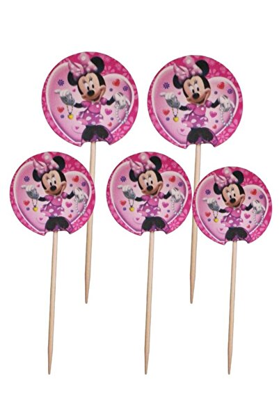 Dizayn Parti Evi Minnie Mouse Kürdan Pasta ve Cupcake Süsü 20 Adet Pembe Doğu...