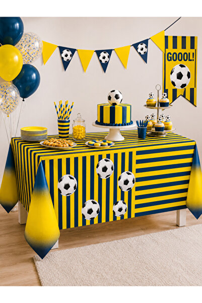 TATLI GÜNLER Sarı Lacivert Taraftar Temalı Masa Örtüsü 120x180 cm Futbol Part...