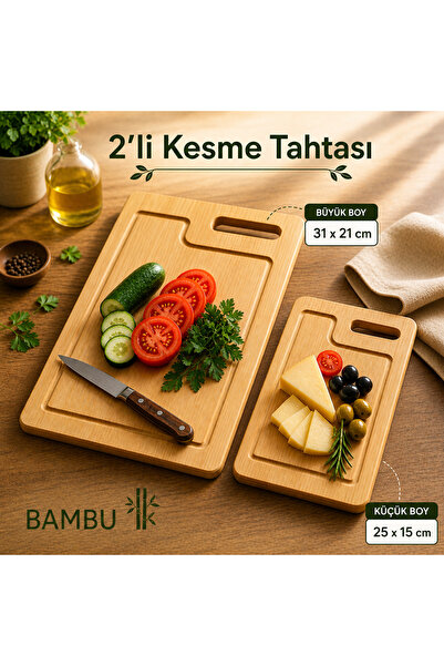 2-Piece Bamboo Cutting Board Set – Large & Small Wood Chopping Board