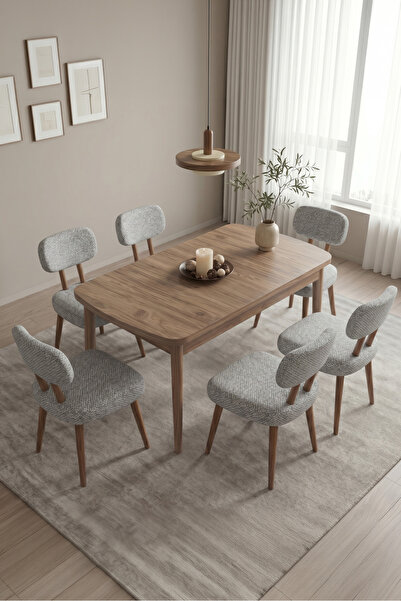 Rovena HOPİİ Bohem MDF 80x132 Açılabilir Mutfak Masası Takımı Dogal Ahşap Des...