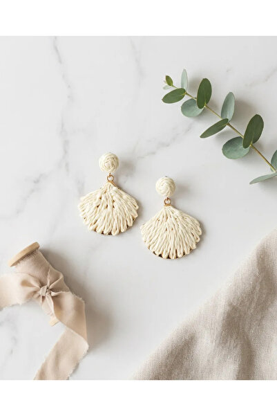 LİLİBETH BİJOU Straw Fan Earrings Women's Summer Bohemian Gold Detailed Earrings