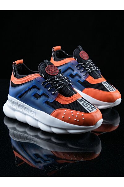 EXCLUSIVE STYLE Adidasi CHAIN Orange/Blue - Piele ecologica