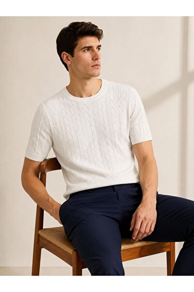 CLASSİCS MEN Ανδρικό κοντομάνικο πλεκτό μπλουζάκι Huffa Slim Fit 7676