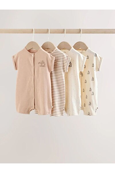 Next Baby Pamuklu Krem Baskılı 4'lü Romper Set