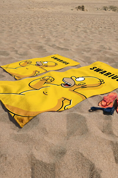 SWARIUS 2-Piece Beach Towel Set Large + Small (80X160 & 50X90 cm) Simpsons Pr...
