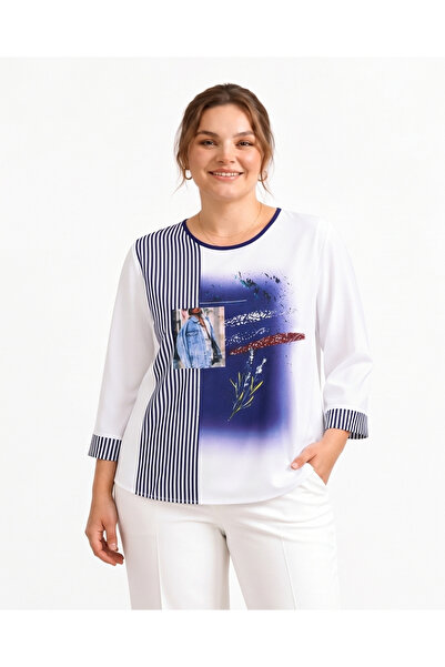 UNIQUE LADY Women's Printed Stripe Detailed Comfortable Fit Blouse & Compatib...