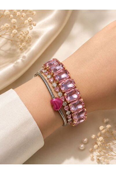 TasarımXL Pembe Kristal Işıltılı Bileklik