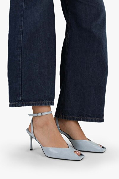 Shoeberry Women's Estelia Baby Blue Leather Heeled Shoes
