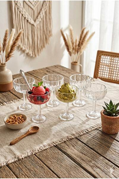 Homerest 6-Piece Glass Footed Dessert Bowl Bohemian Ice Cream Bowl Magnolia P...