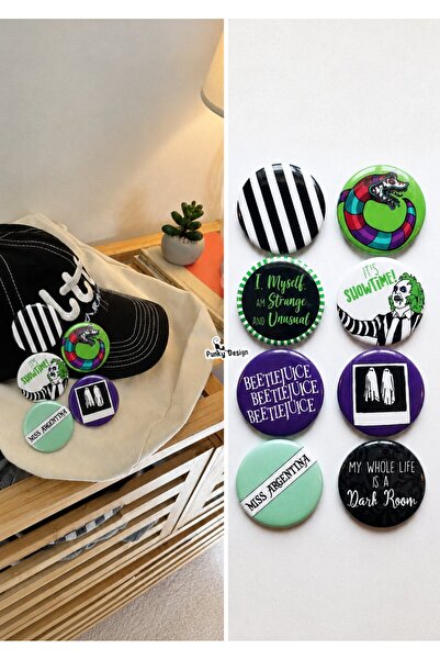 Punky Store 8 li Set-10 Beetlejuice Temalı Rozet Seti Retro Film Karakteri Pu...