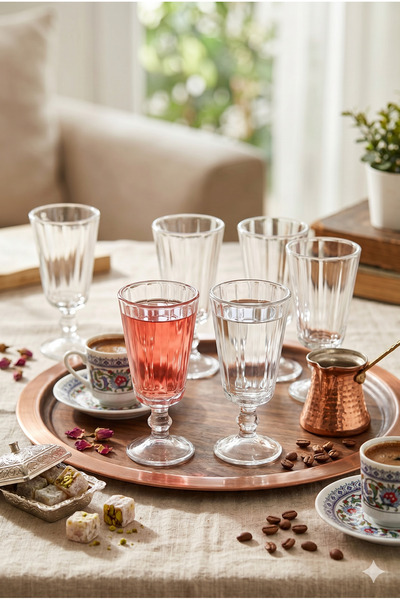 Homerest Luxury Set of 6 Footed Optical Glass Coffee Water Glasses Transparen...
