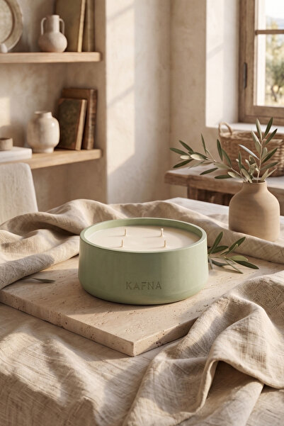 KAFNA Matcha Kokulu | Büyük Boy Dekoratif Beton Mum - %100 Soya Wax | Yeşil