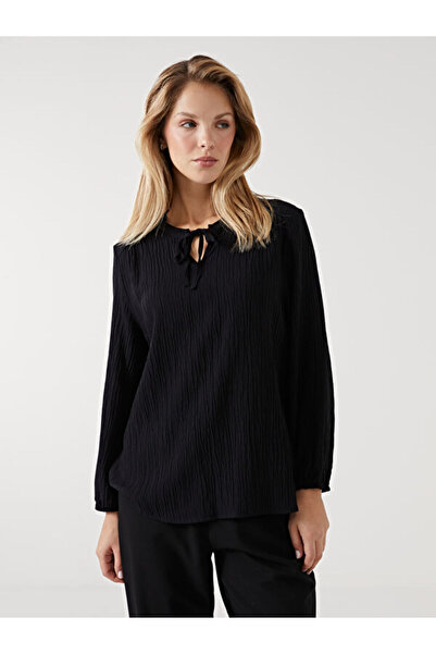 LC Waikiki Tie-Up Collar Textured Women's Blouse