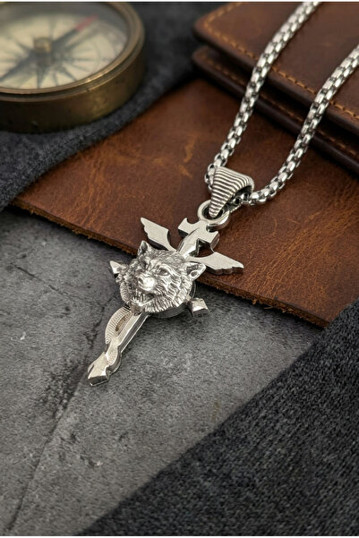 Velcari Minimalist Style Stainless Steel Men's Necklace with Wolf Figure