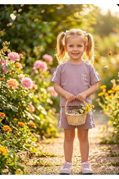 nazarbebe Nazar Girl's Bow Detailed Ribbed Set - Yellow & Powder