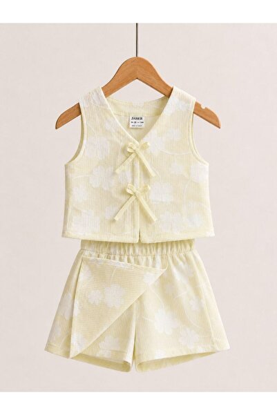 JABBER Girl's Textured Fabric Vest, Shorts and Skirt Set