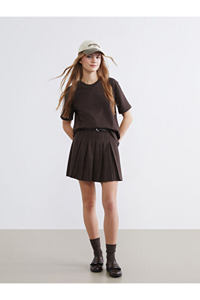 LC Waikiki Plaid Pleated Mini Skirt with Belt
