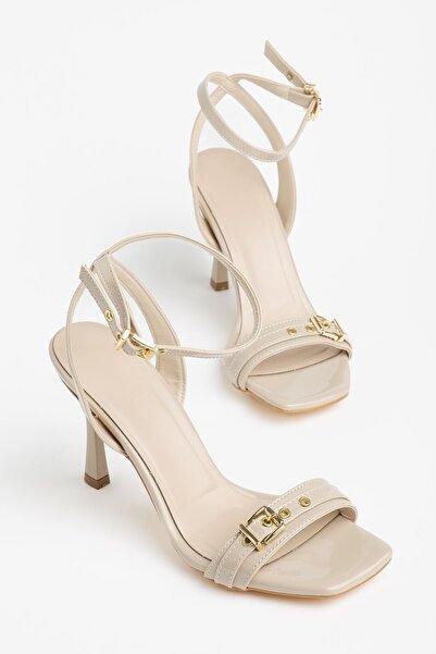 Hayalimdeki Ayakkabı Ecem Women's Beige Patent Leather Blunt Toe Buckle Heele...