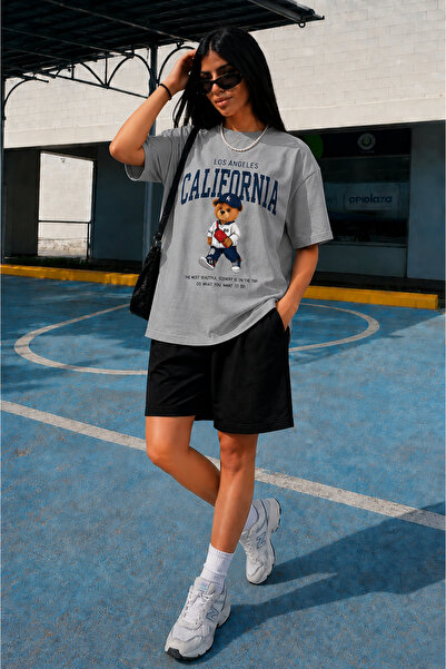 ship master Women's California Teddy Bear Printed Oversize 100% Cotton T-Shir...