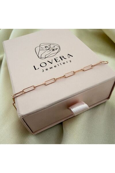 Lovera Jewellery 925 Ayar Gümüş Rose Renk Minimal Ataç Bileklik