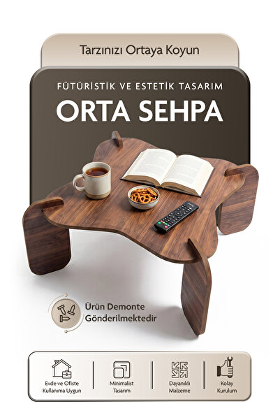 tridihome Dayanıklı 18 mm MDF Salon Sehpası Oval Kenarlı Kolay Kurulum