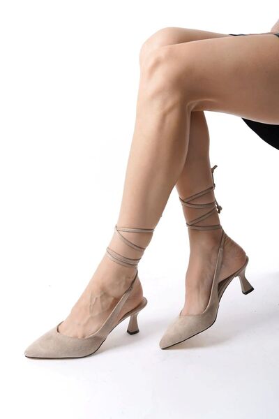 Y ESMA Ten Suede Shoes with Pointed Toes, Open Back, with Lace-Up Fastening, ...
