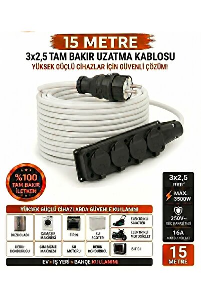 r Rosso Levanto Bahçe, Ev, Atölye - 15 metre, 4'lü Grup Priz, Kauçuk Fiş ve P...
