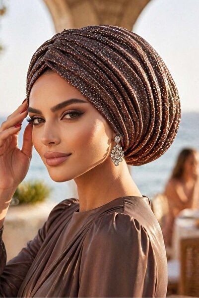 Aişe tesettür Copper Shimmering Double Layer Draped Casual Bonnet
