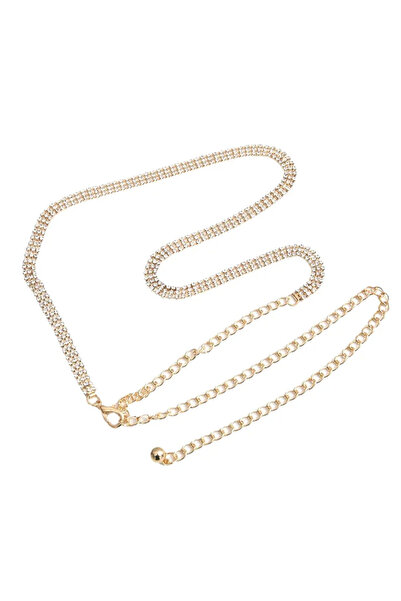 CRM Curea-lanț cu strasuri, CRM, reglabilă, elegantă, accesoriu de modă pentru rochii și ținute de seară, auriu, 105 cm