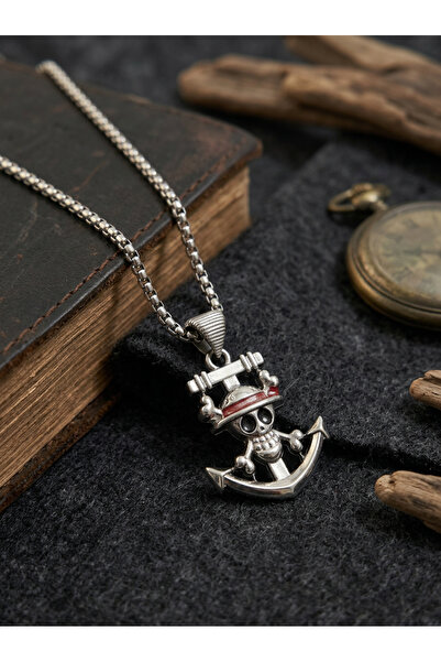 Velcari Pirate with Straw Hat Minimalist Style Stainless Steel Men's Necklace