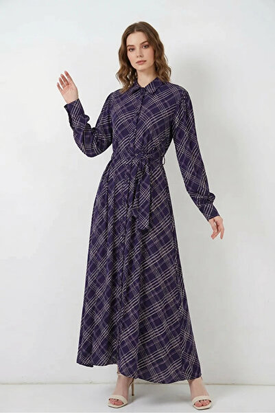 buğrahayalin Women's Buttoned Viscose Purple Hijab Dress
