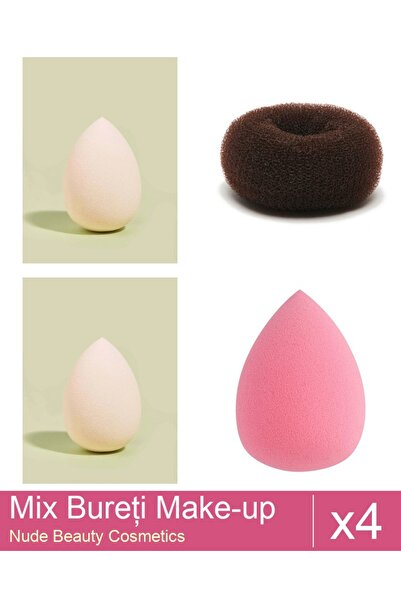 Makeup Set Mix 4 products Sponges: Brown bun sponge - 11 cm diameter, Extra-s...