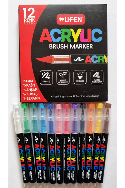Modellino Brush Akrilik Marker Ufen Fırça Uçlu Akrilik Kalem Markör - 12 / 24...