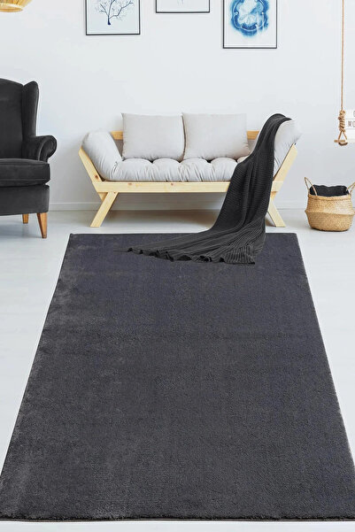 Loseppa Home Antrasit Peluş Pofidik Leke Tutmaz Yumuşak Çocuk Odası Oturma Od...