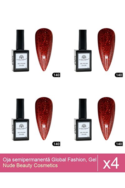 Makeup Set 4x Oja semipermanentă Global Fashion, Gel polish Elite Glow 15 ml,140