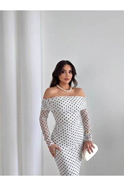 Helen Goods New Season Women's Zra Model Polka Dot Strapless Midi Dress