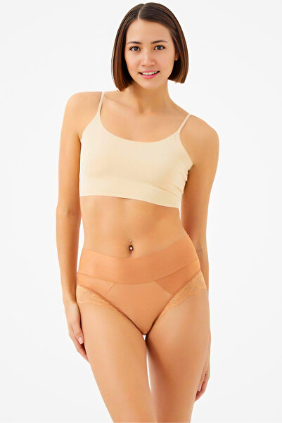 Homay High Waist Lace Detailed Satin Bikini Panties - One Piece
