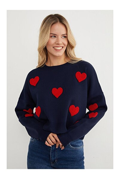 LC Waikiki Nevavm Heart Embroidered Crop Knit Sweater