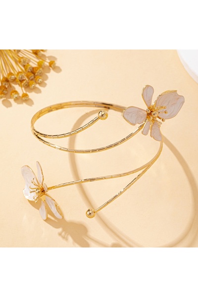 Choice Gold-color A Women's Arm Bracelet. a White Oil-Drip Floral Design, Thi...